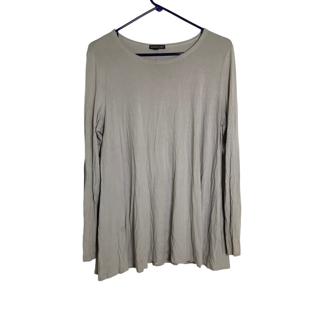 Eileen Fisher Women's Large Beige Long Sleeve Tunic Top Minimalist Chic I1-5